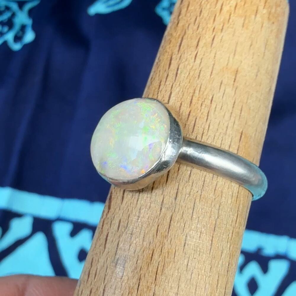 Natural White Opal Sterling Silver Ring – Size 9 – Handmade in Alaska - Picture 4 of 8